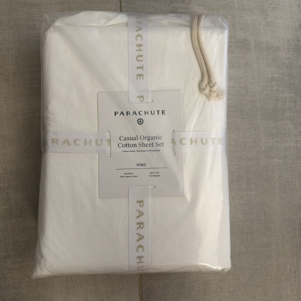 Parachute King Casual Organic Cotton White Sheet Set 4pc Bedding White NEW